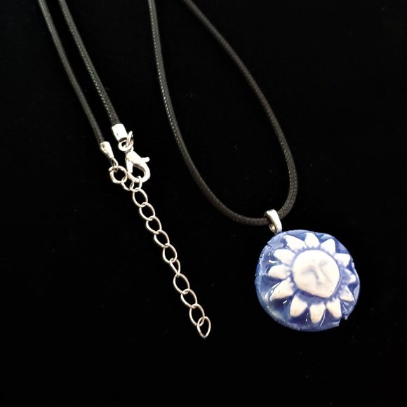 Handmade Ceramic Blue Sun Pendant Necklace, Sol Pendant - Picture 5 of 12